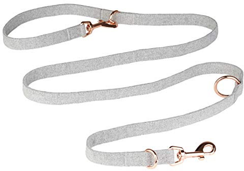 Thoroughbeds Grey Tweed Dog Training Lead with Rose Gold Clip - Medium