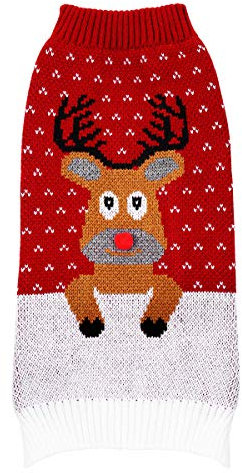 balacoo Hundepullover Weihnachten Hund Rollkragenpullover Weihnachten Rentier Geweih Muster Strickwaren warme Haustier Pullover für Hundewelpen (blau Größe XXL)