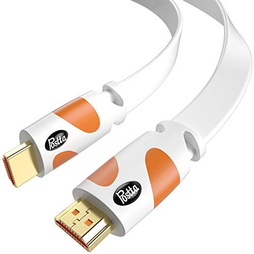 Postta Câble HDMI plat 9,2 m 4K HDMI 2.0 4K (2160p), 3D, 1080p, Ethernet, retour audio (blanc/orange)