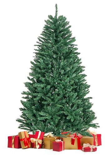 GOPLUS Sapin de Noël Artificiel 180 cm, 1355 Aiguilles en PVC, Branches Touffues, Socle en Fer, Ouvert Système Parapluie, Décoration de Noël, Vert