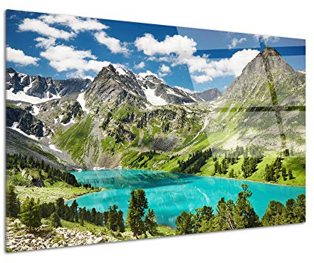 DECLINA, tableau mural, décoration murale, impression sur verre acrylique, photo lac et montagne, paysage nature, art mural, cadre design, déco contemporaine