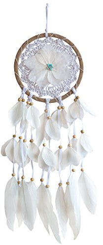 Saraswati Handgerfertigter Traumfänger Dreamcatcher Lotus Flower Leder 16cm mit Halbedelsteinen, 16x50cm