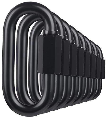 BEWISHOME D Shape Locking Carabiner, Black Quick Links,8 PCS Chain Links, Heavy Duty Chain Connector,Black,HDK04H