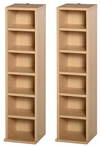 HOMCOM 204 CD Media Display Shelf Unit Set of 2 Blu-Ray Tower Rack w/Adjustable Shelves Bookcase Storage Organiser, Natural Wood Colour