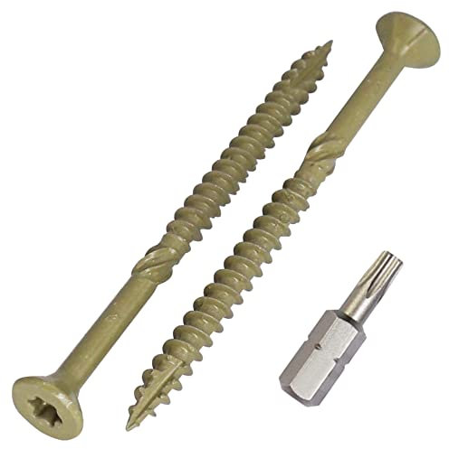(Pack of 250 pcs) Green Anti-corrosion Finish 3.5 x 50 mm Timber Decking Screws, Wood Screws, Torx Head, Type 17, Countersunk Head, Exterior Screw (250, 3.5 x 50 mm)