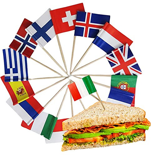 Gusto Juego de Adornos Palillos con Banderas Internacionales, restaurantes, Pubs, panecillos (sólo Palillos de Bandera, 100 Unidades)