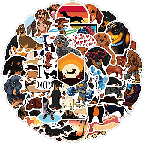 Dachshund Hund Aufkleber für Laptop(50 Stück),Geschenk für Kinder Teens Erwachsene Jungen,Coole Dog Stickers Wasserdichte Vinyl Aufkleber für Scrapbook,Skateboard,Auto,Gepäck