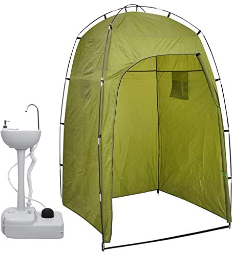vidaXL Lavabo Portátil para Camping con Carpa Viaje en Autocaravana Campaña Quioscos Desmontables Lavamanos con Pedestal Muebles 20 L