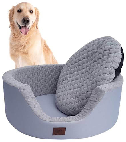Odolplusz Hundebett | mit Wendekissen | Bezug abnehmbar und waschbar | Füllung aus hautsympathischen 100% Polyurethanschwamm | 90X30 cm (Grau)
