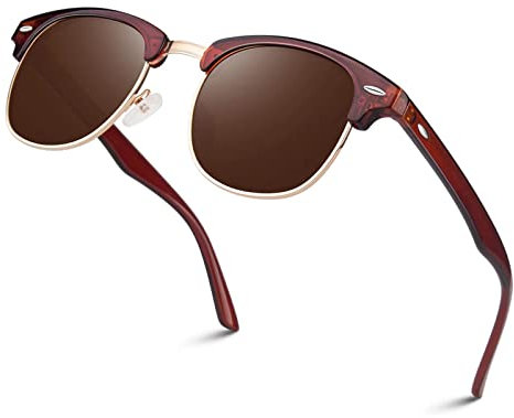 LINVO Polarisierte semi-randlose Sonnenbrille Herren Damen, klassische dunkle Retrobrille mit halbem Rahmen und UV Schutz