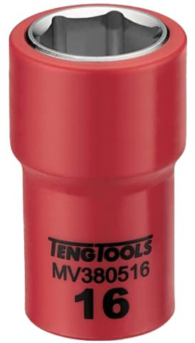 Teng Tools 3/8 Inch Drive 16MM Metric 6 Point 1000 Volt Shallow Insulated Socket | Electricians Tool | Insulated Tool | Electrical Tool - MV380516