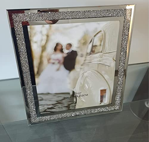 DEENZ 2X Crushed Crystals Photo Frame Silver Mirrored Crushed Jewel Crystal Diamante Picture Frame Pack Of 2 (10X12 inch)