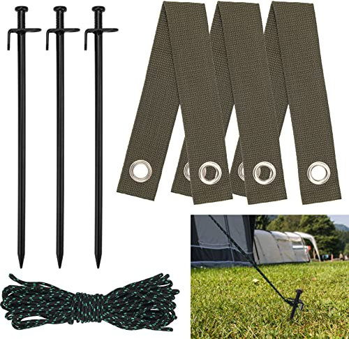 7-teiliges Baumpfahl-Set, Coldairsoap Baumstützen zum Anlehnen von Baum, Verankerungs-Set, inklusive 3 robusten Baumstäben, 3 Baumbänder und 1 9,5 m Nylonseil – hilft jungen Bäumen gerade zu wachsen