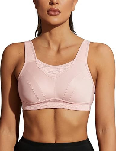 Wingslove Damen Sport BH ohne Bügel Nicht Gepolstert High Impact Bustier Halt Joggen BH(Rosa,34D/75D)
