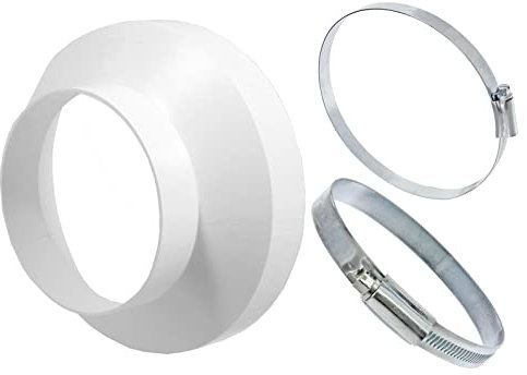 SPARES2GO Air Conditioner Vent Hose Reducer Adaptor Kit (Connector Ring 4 / 100mm to 6 / 152mm + Steel Pipe Clips x 2)