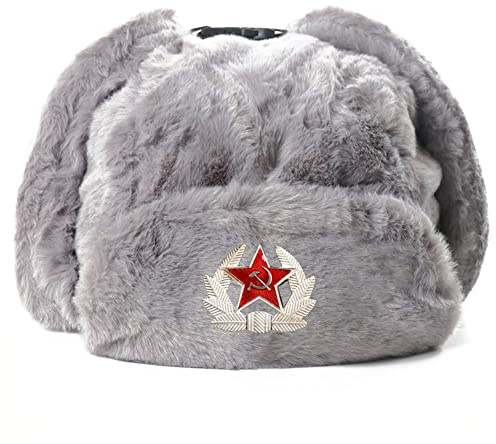 Fashions Russian Trapper Hat Cap Sowjetischen Abzeichen Kunstfell Ushanka Cossack Klappen Hut Winter Ohrklappenschnee Für Männer Frauen Frauen