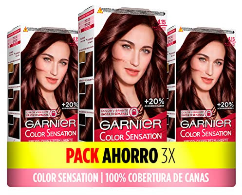 Garnier Color Sensation - Coloración Permanente e Intensa reutilizable con bol y pincel, 4.15 Chocolate, Pack de 3