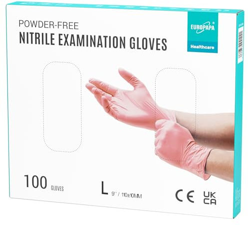 EUROPAPA® 100x Nitrilhandschuhe Pink Box Einweghandschuhe Einmalhandschuhe Untersuchungshandschuhe Nitril Handschuhe puderfrei ohne Latex unsteril latexfrei disposible gloves