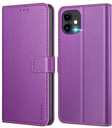 Ganbary Compatible with iPhone 11 Case, Premium PU Leather Flip Wallet Phone Case Cover [Full Protection] [Card Slots] [Kickstand] for iPhone 11, Purple