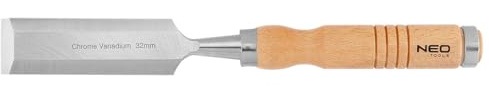 NEO TOOLS Holzmeißel, Meißel, Stechbeitel, Klingenbreite 10-38 mm (32mm) | Klinge aus CrV-Stahl, Holzgriff fur Komfort, Schlagverstärkung, Metallringe an den Griffen, Nachschärfbar