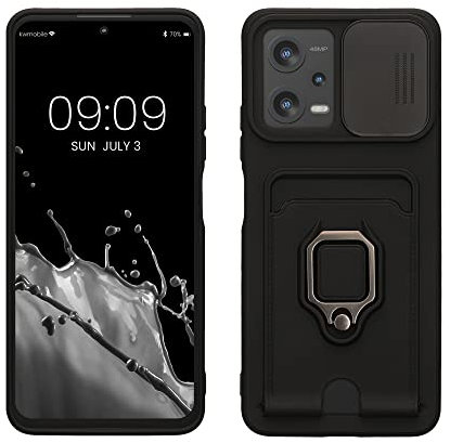 kwmobile Handyhülle kompatibel mit Xiaomi Redmi Note 12 5G / Poco X5 5G - Softcase mit Kameraschutz - Kartenfach - Schwarz