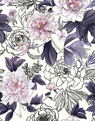 JiffDiff Peel and Stick Wallpaper Floral Purple Watercolor Flowers Wallpaper for Bedroom and Bathroom Accent Wall Decor (Purple 17.3x 433)