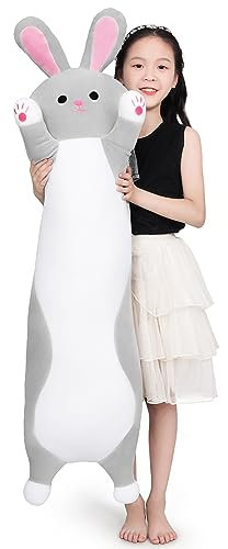 SNOWOLF Kaninchen Lange Plüsch Kissen Nette Bunny Gefüllte Tier Spielzeug Plüsch Weiche Umarmung Körperkissen für Kinder und Familie (110cm, GreyRabbit)