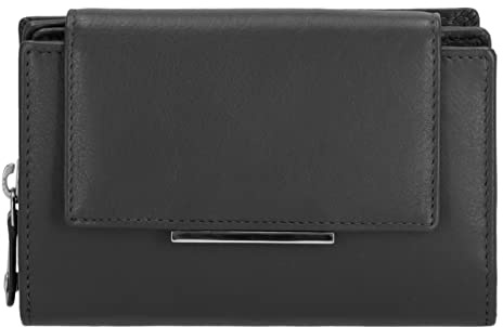 Kenorada Hochkantbörse Damen Orinoco Flap Zip Wallet L | schicke Geldbörse für Damen | aus hochwertigem Echtleder | geteiltes Münzfach mit Reißverschluss | 12 Kartenfächer für Kreditkarten (schwarz)