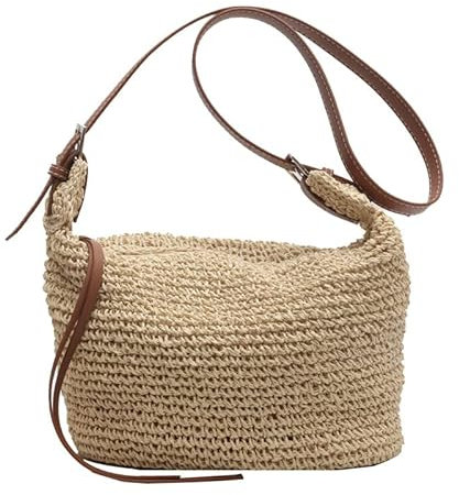 MASINIES Sac de plage en paille pour femme, sac à bandoulière tissé à la main, sac à bandoulière tressé simple, sac à main de plage, #3, m