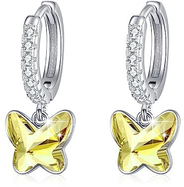 Schmetterling Creolen Ohrringe Mädchen 925 Sterling Silber Schmetterling Gelb Ohrringe Hängend Kristall Ohrringe Schmetterling Schmuck für Damen Frauen Kinder Tochter Enkelin Freundin