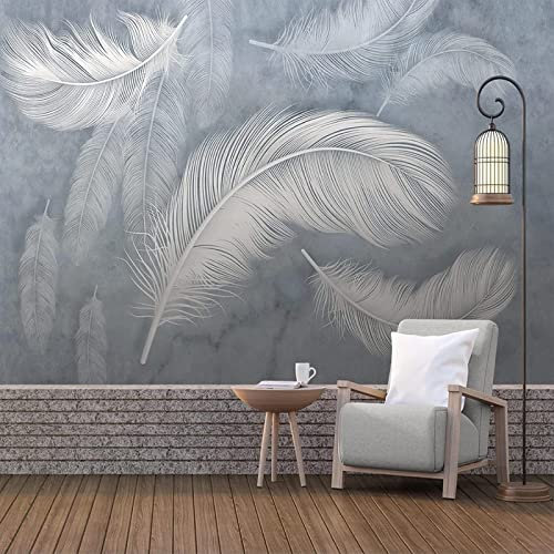GIVLWF Creative White Feather Falling Wallpaper Photo, Gray Foggy Background Murals Wall Art, Wall Mural Art Prin for Dining Room Kitchen Home Decoration 430 x 300 cm