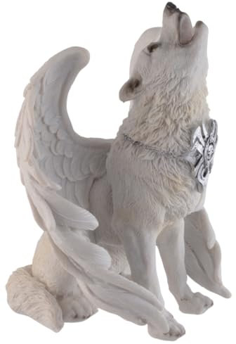 VOGLER Joh. Vogler GmbH Lobo blanco Guardián del cielo con ángel de piedra artificial coloreada a mano