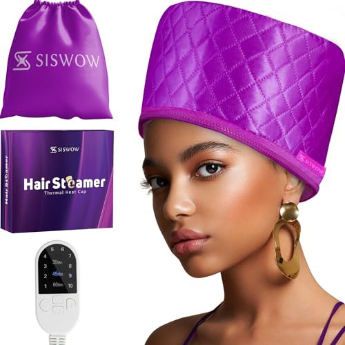 Hair Steamer for Deep Conditioning w/10-level Heats Up Quickly, Heating Cap for Deep Conditioner - Thermal Steam Cap For Black Hair, Great For Hair Treatment (Purple)