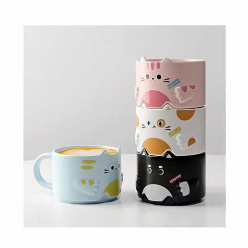 GENTI Kawaii Tasse Keramik Katze Tasse Set von 4 Paar Katze Tasse stapelbar süße Teetassen für Frauen Geschenk für Geburtstag Valentinstag Weihnachten