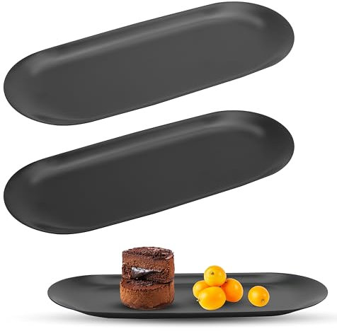 TEKONDA 2 bandejas decorativas de acero inoxidable, bandeja decorativa, color negro, bandeja para servir, bandeja pequeña para frutas, postres, dulces, TP-black-02