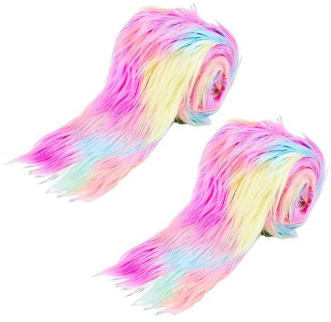SUPERFINDINGS 2 Stück Bunt 1.5 m Weißer Kunstpelzstoff 5cm Breit Zotteliger Synthetischer Plüschstoff Flauschiges Flauschiges Fell Für Cosplay Kostüme Zwergbärte Zum Basteln