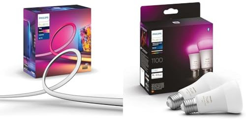 Philips Hue Play Gradient Lightstrip TV 65 Zoll 1100lm & White & Color Ambiance E27 LED Lampen 2-er Pack (1.055 lm)