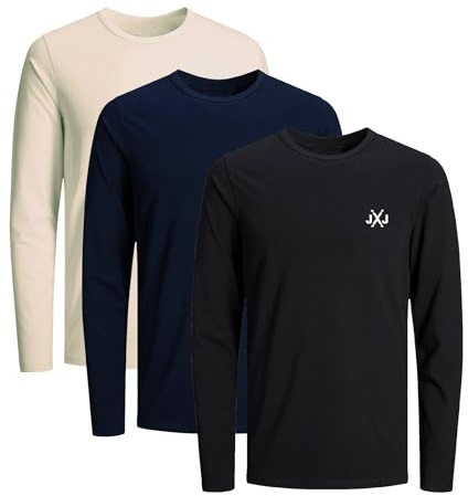 JACK & JONES Infinity Herren Langarmshirt Rise Infinity O-Neck T-Shirt (DE/NL/SE/PL, Alphanumerisch, M, Regular, Regular, Rise 3er Pack 4)