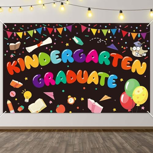Kindergarten Abschluss Banner, 180 x 110 cm 2024 Vorschulabschluss Hintergrund Kinder-Abschluss-Hintergrund Vorschul-Abschluss-Dekoration für Schule Partyzubehör (Schwarz)