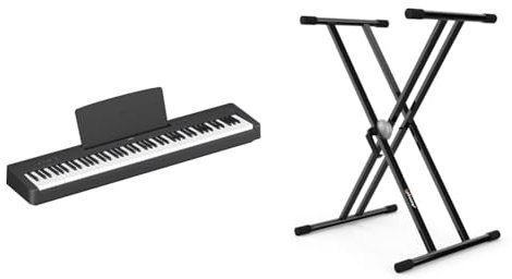 Yamaha P-145 piano digital ligero y portátil, con teclado Graded Hammer Compact & Audibax - Onyx 130 Soporte Piano - Estructura Tijera Doble - Anclajes Easy Lock
