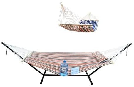 GOCAN Gesteppte Stoff Doppelhängematte Wird Nicht mit Ständer und Spreizstangen Kippen, sicherer und Stabiler, Qualitätshängematten für Outdoor Indoor Patio Yard Zweiseitige Doppelnutzung blau/rot
