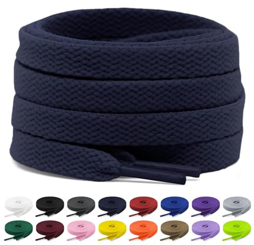 Shecret Lacci Scarpe, 2 Paia Lacci Piatti per Sneakers, Lacci e Stringhe Sportivi Piatti da 8mm Per Scarpe da Ginnastica, Corsa, Adulti, Bambini, Poliestere (Blu marino, 130 cm - 2 Paar)