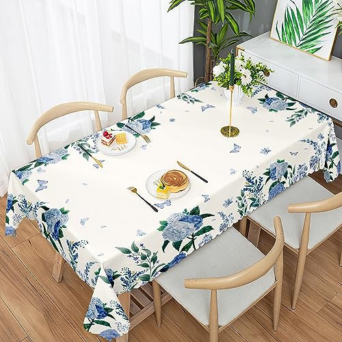 iEvery Hydrangea Flowers Tablecloth Rectangular Wipe Clean Table Cloth Polyester Waterproof Circular Table Cover Wipeable for Home Dinning Kitchen Garden Picnic Patio Party Outdoor, 110x140cm