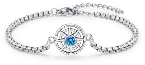 OHAYOO Damen Armband Silber 925 Kompass Geburtsstein Dezember Blautopas Armband Schmuck für Damen Herren Mädchen Teenager Geschenke