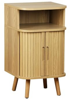 sweeek - Table de Chevet 2 Portes coulissantes + 1 Niche Effet Bois rainuré. L 40 x P 40 x H 70cm