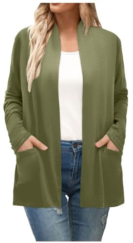 Cardigan a maniche lunghe da donna autunno aperto davanti cardigan con tasche casual spolverino leggero cardigan cappotto button down cardigan per le donne, Verde chiaro, S