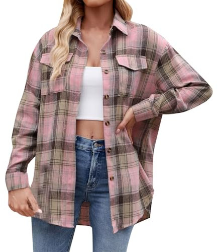 Trench-coat élégant et chaud pour femme - Style décontracté - Mode décontractée - Poche à carreaux - Bouton - Automne et hiver - Veste en laine pour femme - Petite taille, rose, L
