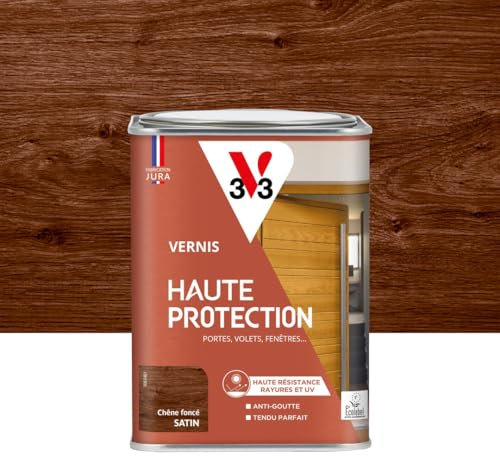 V33 Vernis bois extérieur Chêne foncé satin - Haute Protection - Haute résistance rayures et UV - Anti-goutte et tendu bon - Ecolabel - 1L