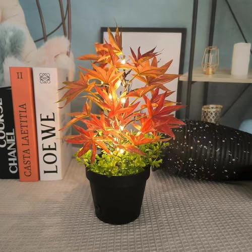 Tuzsocr Herbst Deko LED Ahornblatt Baum Lichter,Schreibtisch Ahorn-Blätter Baumlicht,Bonsai Baum Licht,3 AAA- oder USB-Betrieben,für Halloween,Erntedankfest,Hochzeit,Weihnachten,Innen Deko (Stil 1)