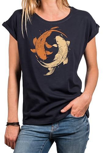 MAKAYA Yoga Shirt Damen Kurzarm Top mit Aufdruck Yin Yang Motiv Zen Meditation